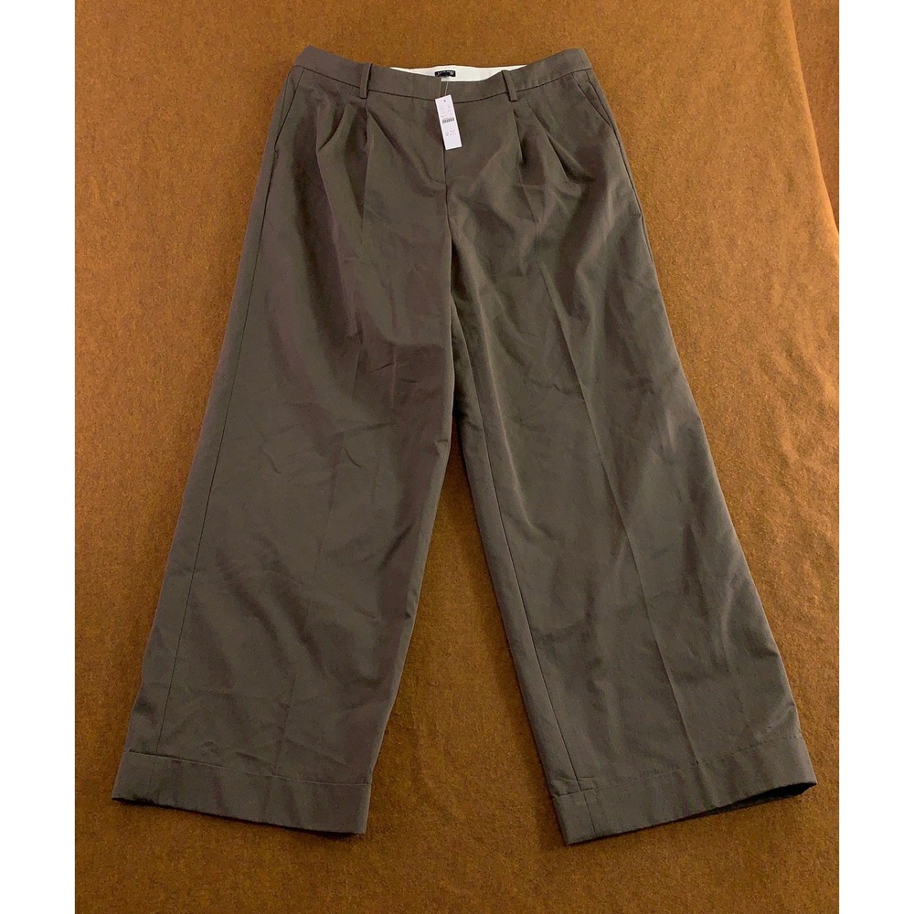 J.Crew Womens 16T Olive Brown Pleated Wide Leg Cuffed Trouser Pants NWT